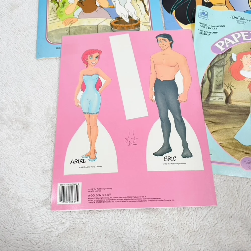 6 Golden Book Disney Movie PaperDolls: Snow White/Pocahontas/Mermaid+ Complete